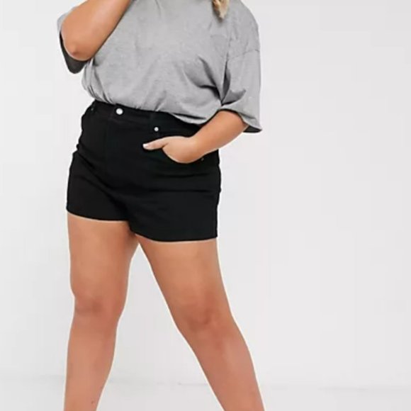 ASOS Design Curve Denim A Line Mom Short in Black - Picture 2 of 2